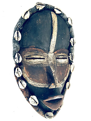 #ad Authentic African Tribal Handmade Fertility Mask 10quot;x6”x2” Wood Shells Fabric $305.00