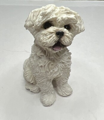 #ad Sitting Maltese Puppy Dog Pet Pals Life Like Figurine Statue Home Garden $21.99