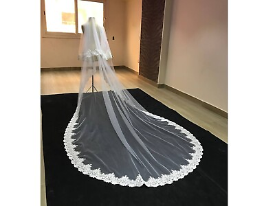 #ad Wedding cathedral veil 2 tier blusher veil with lace long length $127.00