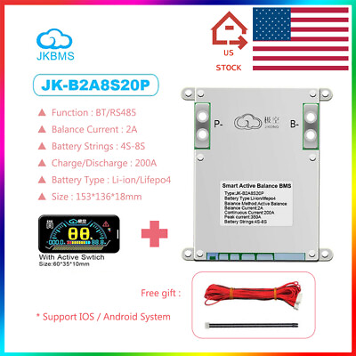 #ad JK SMART BMS 4S 8S 200A LiFePo4 Li Ion Battery 2A Active Balance BT RS485LCD US $126.18