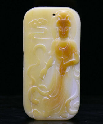 #ad 6CM China Natural Jade Jadeite Carving KWAN YIN Goddess Pendant $30.45