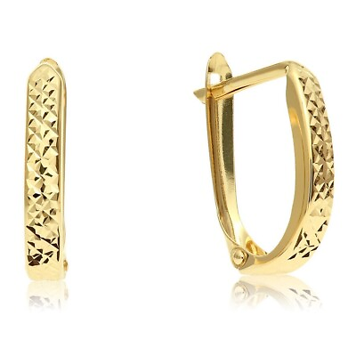 #ad 14K Real Solid Gold Oval Diamond Cut Huggie Hoop Earrings Handmade Fine Jewelry $87.55