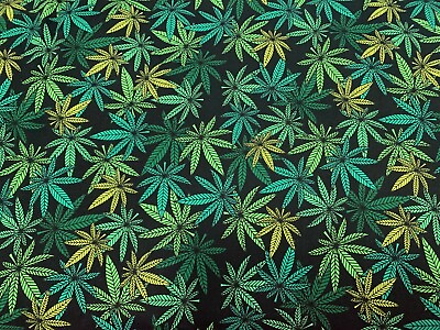 #ad Marijuana Print Home Decor Cotton Fabric 57quot; Wide Cannibus Leaf Green Yellow $19.00