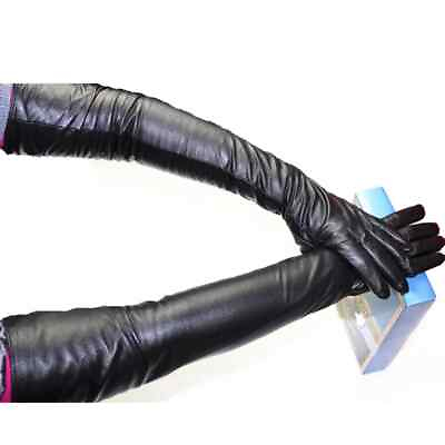 #ad Long gloves women#x27;s genuine leather 58cm long sleeved velvet lining $93.55