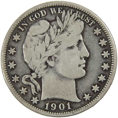 #ad 1901 Barber Half Dollar VG F Very Good Fine Silver 50c SKU:I12783 $49.99