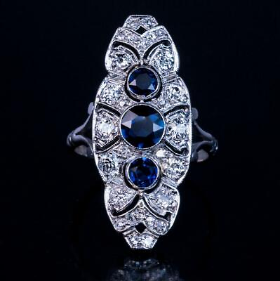 #ad 2.85CT Art Deco Vintage Blue Sapphire Bright White Old European CZ Women#x27;s Ring $220.00
