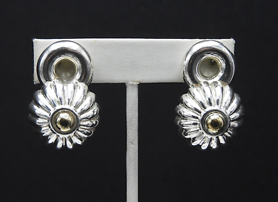 #ad Vintage Omega Earrings Solid 925 Sterling Silver 18K Jewelry Modernist Clip $89.99