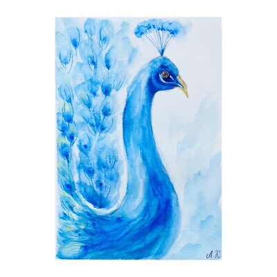 #ad Original watercolor Art Peacock Painting Bird Artwork Blue Bird Wall Art Peacock $38.00