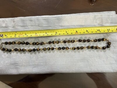 #ad VINTAGE TIGERS EYE GOLD HAND KNOTTED SINGLE STRAND BEADED NECKLACE WITH CLASP $21.00