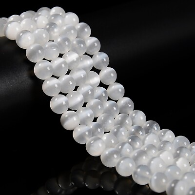 #ad Natural Selenite Smooth Round Beads Size 6mm 8mm 10mm 12mm 16mm 18mm 15.5quot;Strand $28.99