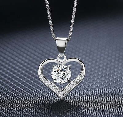 925 Sterling Silver Love Heart Cubic Zirconia CZ Pendant Necklace 18quot; Gift Box $8.95