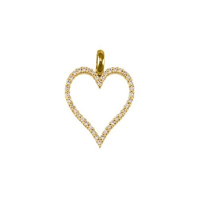 #ad 9ct Yellow Gold White Round Brilliant Cubic Zirconia Outline Love Heart Charm GBP 87.12