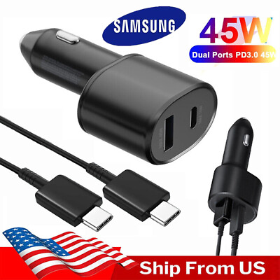 #ad 45W Dual Port Fast Charging Car Charger amp; Cable For Samsung S24 Ultra S23 FE S22 $12.99