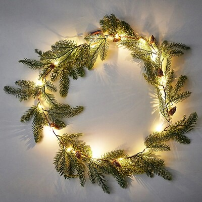 #ad 5.9ft Pre Lit Artificial Christmas Pine Cones Garland Wreath with 20 LED Lights $12.99