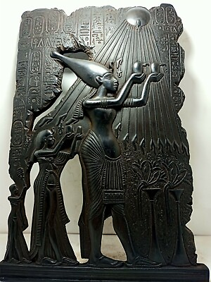 #ad UNIQUE ANTIQUE ANCIENT EGYPTIAN Stela King Akhenaten Nefertiti Worship Sun $120.00