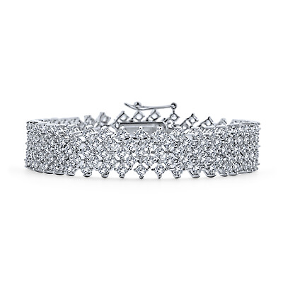 #ad Fashion Bridal Multi Row AAA CZ Wide Cluster Statement Bracelet Perfect Wedding $119.99
