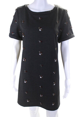 #ad The Letter Womens Back Zip Short Sleeve Crystal Shirt Dress Gray Size Medium $40.81
