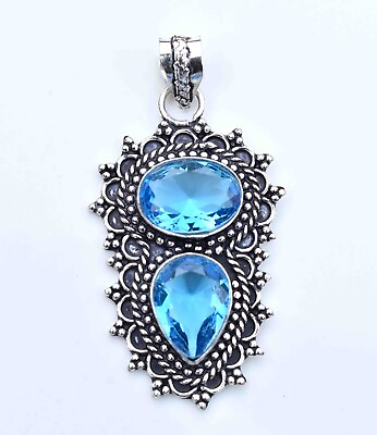 #ad Swiss Blue Topaz 925 Sterling Silver Gemstone Handmade Jewelry Pendant 2.50quot; $13.99