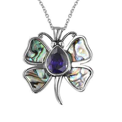 #ad Pendant Necklace Steel Purple Cubic Zirconia CZ Abalone Shell Size 20quot; Ct 5 Gift $18.98