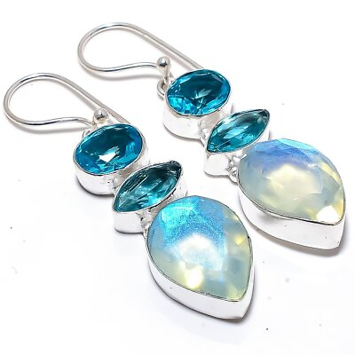 #ad Mystic Rainbow Topaz Blue Topaz 925 Sterling Silver Jewelry Earring 2.4quot; $17.10