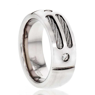 #ad 8mm Titanium Men Wedding Engagement Anniversary Ring Band Steel Cable Inlay $15.99