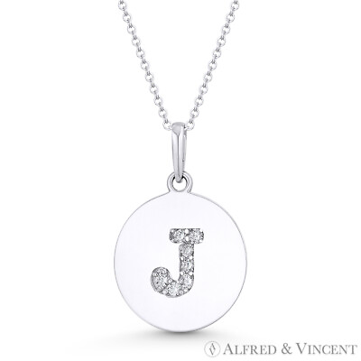 #ad Initial Letter quot;Jquot; CZ Crystal 14k White Gold 18x12mm Round Disc Necklace Pendant $261.74