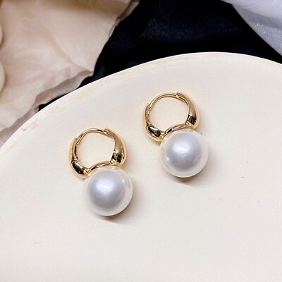 #ad White Pearl Dangle Drop Earrings for WomenPearl EarringsGold Hoop Earrings $11.99