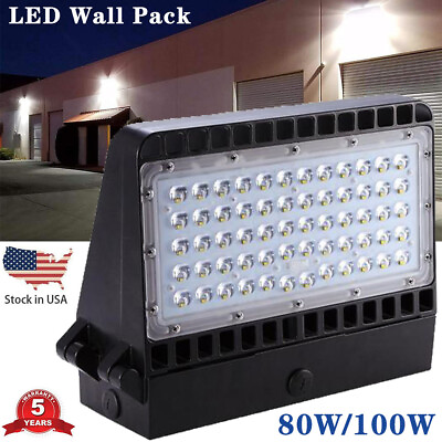 #ad LED Wall Pack Light 80W 100W Outdoor Area Security Commercial Industrial Fixture $88.03