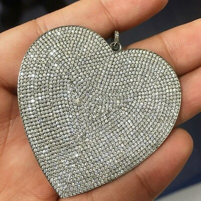 #ad 5.18 ct Cubic Zirconia Women Heart Large Pendant White Gold Plated Silver $142.49