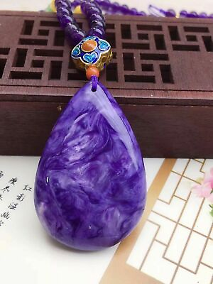 #ad Natural Purple Charoite Gemstone Necklace Lady Best Pendant 46x30x7mm AAAA $189.00