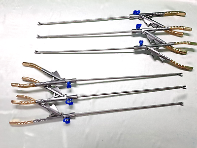 #ad 6pc Laparoscopic Needle Holder 5mm Curved Jaw Gold Handle Reusable Instrument CE $600.00