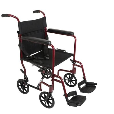 #ad New Lightweight Burgundy Transport Chair Folding WheelChair with Leg Rests $118.70