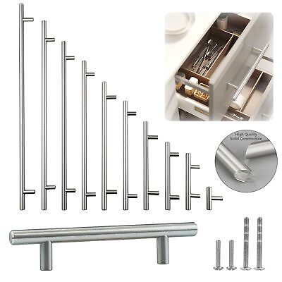 #ad Solid Stainless Steel Brushed Nickel T Bar Kitchen Cabinet Handles Pulls 2quot; 24quot; $64.15