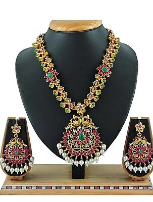 #ad Multi Color Ethnic Gold Plated Indian Traditional Wedding Jewelry Necklace Set $35.99