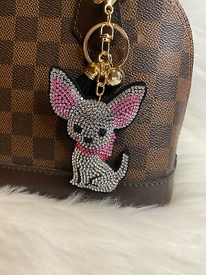 #ad Chihuahua Keychain Bag Charm Crystal Bling Silver Black Tassel New Handmade Gift $12.99