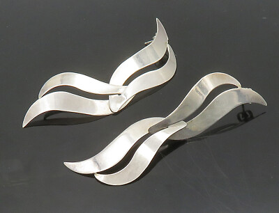 #ad DESIGNER 925 Silver Vintage Shiny Ribbons Smooth Dangle Earrings EG9757 $47.10