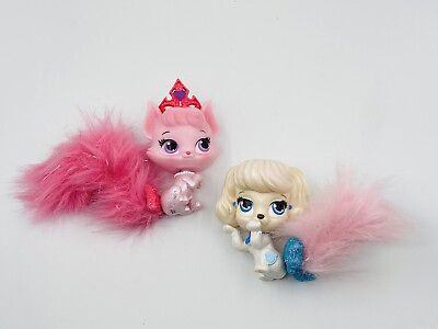 #ad 2 Disney Princess Palace Pets With Furry Tails Pink Cat amp; White Dog 3” $4.55