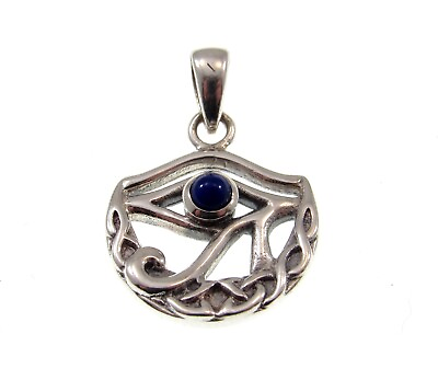 #ad Solid 925 Sterling Silver Eye of Horus Celtic Knot Moon Pendant w Lapis Lazuli $31.35