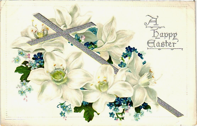 #ad Tuck#x27;s Easter Series 103 A Happy Easter Silver Cross Lilies Unposted Postcard $5.27