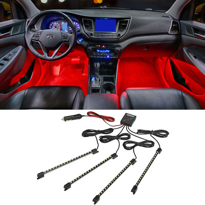 #ad LEDGlow 4pc RED LED INTERIOR FOOTWELL UNDERDASH LIGHTING LIGHT KIT w 9quot; TUBES $29.99