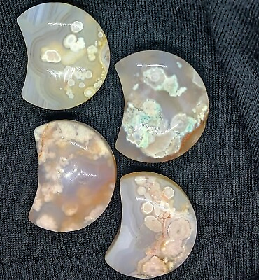 #ad Flower Agate Crystal Moon Carving Blue Flower Agate Stone Polished Agate Moon $13.00