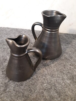 #ad Lot Of 2 Prinknash Made In England Redware Pottery Pitchers 3quot;amp;4quot; Pewter Glaze $18.70