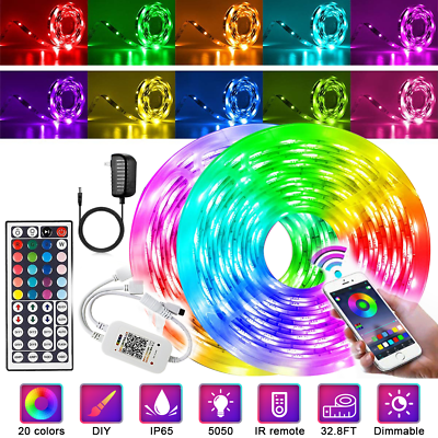 #ad 32.8FT 10m LED Strip Lights 5050 Music Sync Bluetooth Remote Bar Light Kit $34.19