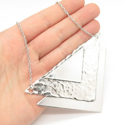 #ad 925 Sterling Vintage Alfred Karram Hammered Finish Triangle Chain Necklace 17quot; $159.99