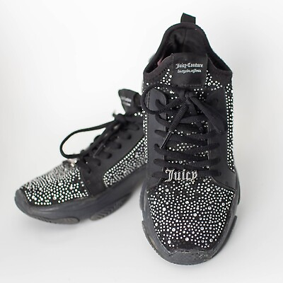 #ad Juicy Couture Adana Laceup Sneakers Size 8 Crystals Black Rhinestone Shoes Used $19.99