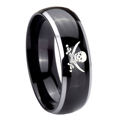 #ad 8mm Skull Dome Two Tone Black Metal Wedding Bands $19.99
