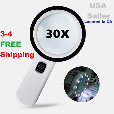 #ad Magnifying Glass with Light 30X Handheld Magnifying Glass 12 LED Illuminated $15.99