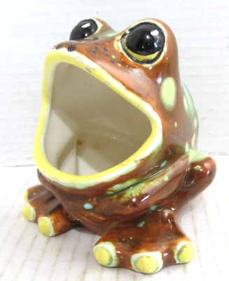 #ad Vintage Wide Mouth Ceramic Frog Kitchen Sink Big Open Scrubby Sponge Holder $17.95
