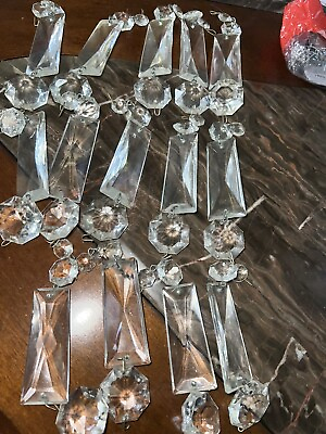 #ad 14 LEAD CRYSTAL SQUARE PRISM CHANDELIER LAMP PARTS COLONIAL SIL Candle Holder $80.00