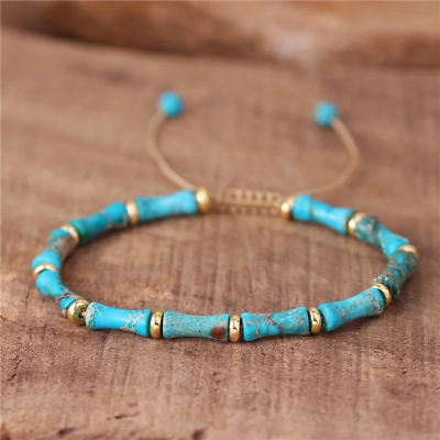 #ad Blue Turquoise Tube Beads Gemstone Healing Inner Peace Reiki Women Men Bracelet $12.89